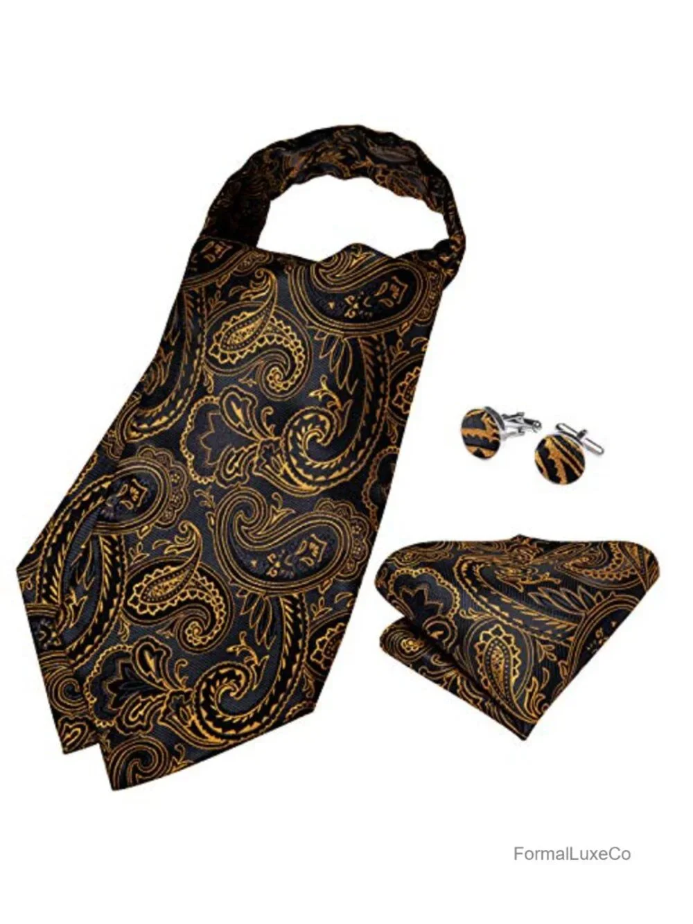 Men's Silk Jacquard Paisley Cravat Set with Pocket Square & Cufflinks, Wedding